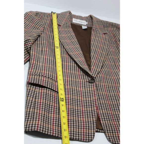 JH Collectibles Vtg Women's 16 Blazer Brown/Red Check Pattern Pockets 100% Wool - Picture 13 of 16